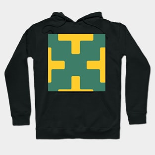 Energizing teal green and citrus yellow 80s style decor, plus cross minimalist block pattern Hoodie